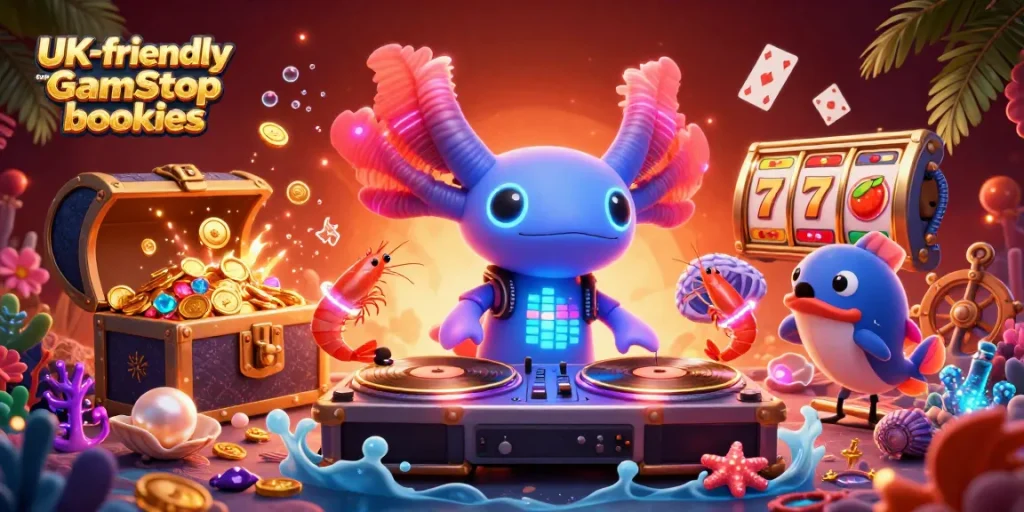Experience vibrant gaming action with UK-friendly non GamStop bookies in a lively underwater scene.