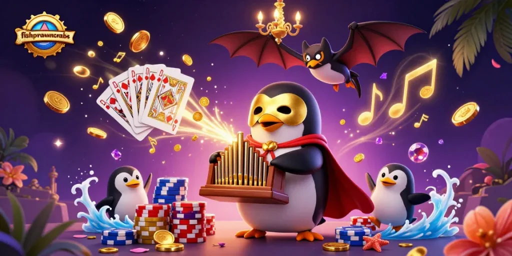 Experience thrilling fishprawncrabs gameplay with surreal scenes of winnings and excitement.