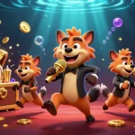 Experience xo88 with a vibrant comedy casino scene featuring hyenas, slot reels, and gold coins.