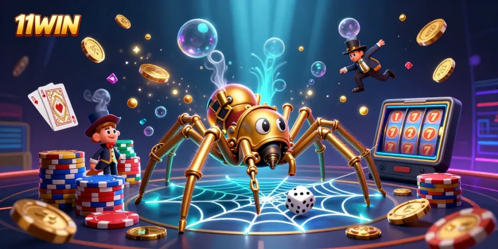 Engage with 11WIN's vibrant steampunk-themed casino world illustrated in ultra-detailed 3D.