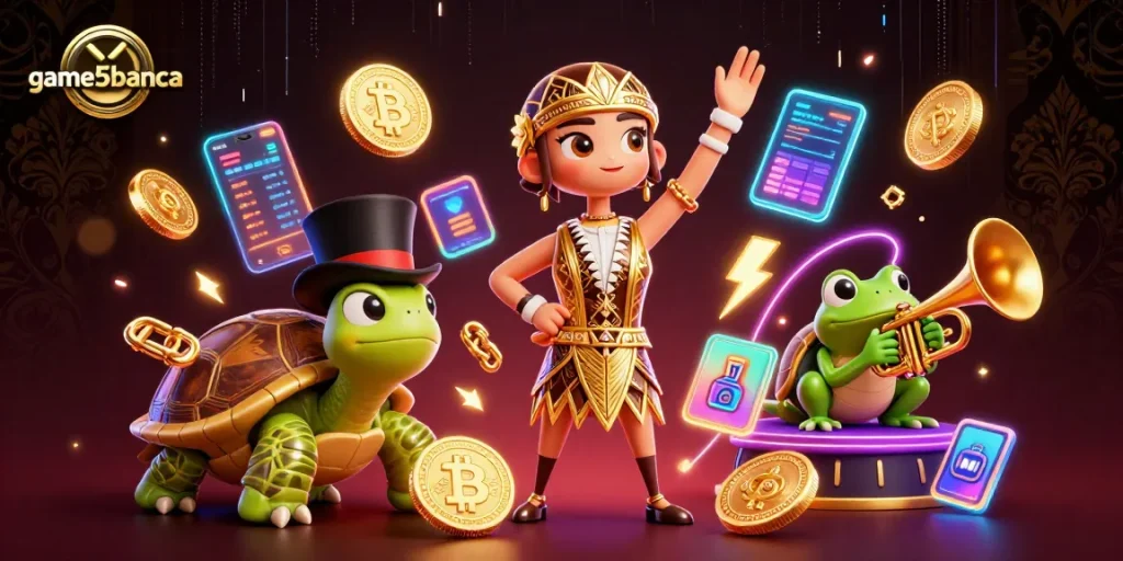 Play thrilling games on game5banca with vibrant characters at a glamorous speakeasy.