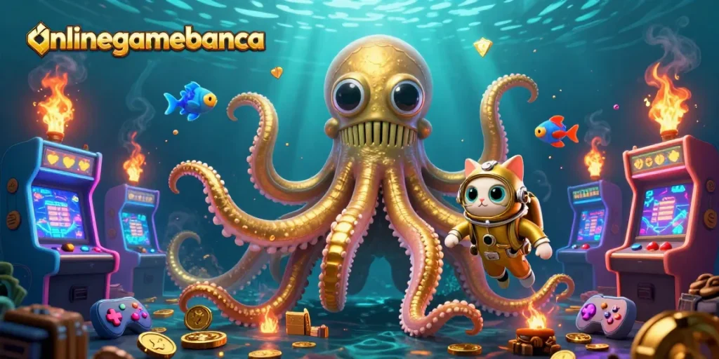 Experience thrilling gameplay at onlinegamebanca with a vibrant underwater scene featuring characters and casino elements.