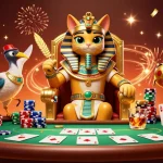 Engage with the immersive bk8 casino experience featuring a nostalgic pharaoh character on a thrilling poker night.