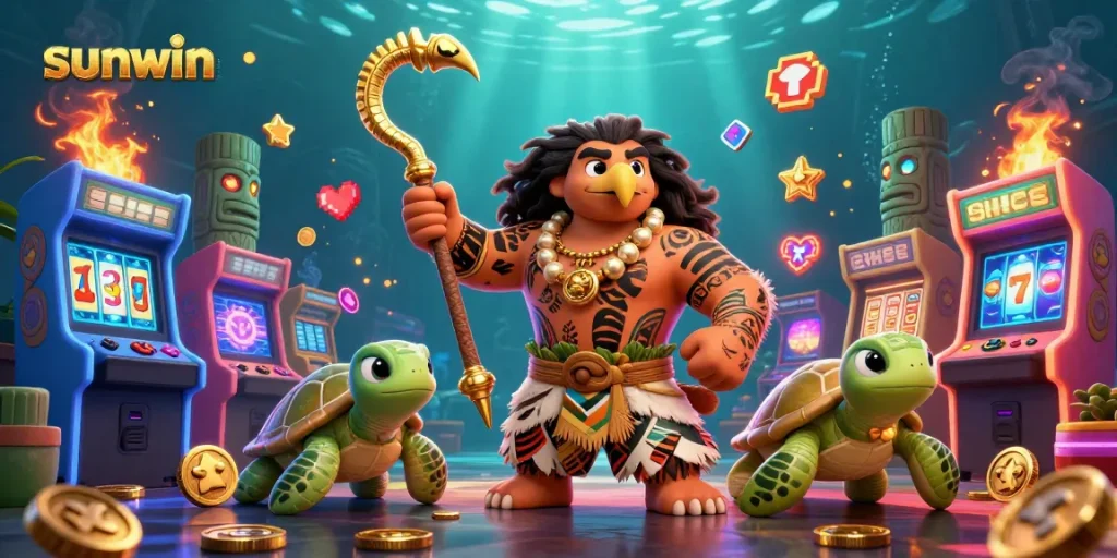 Experience thrilling gameplay at sunwin with a lively 3D illustration of enchanting casino adventures.