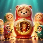 Kuwin players spinning reels at an energetic casino scene with whimsical characters and stunning treasures.