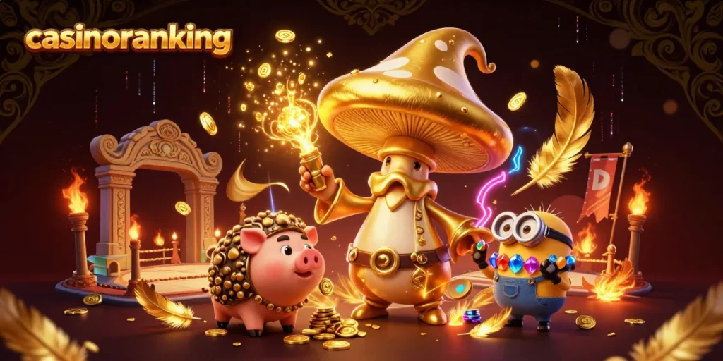 Experience elevated gambling with casinoranking, featuring golden wizard's magic, treasure, and dynamic casino elements.