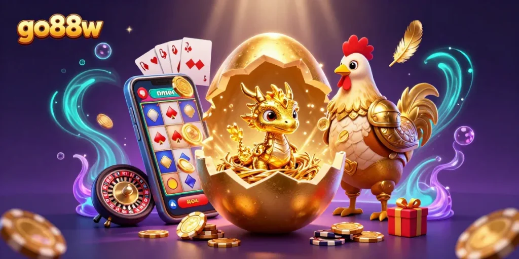 Engaging players at go88w with golden dragon and casino elements surrounded by thrilling gaming action.