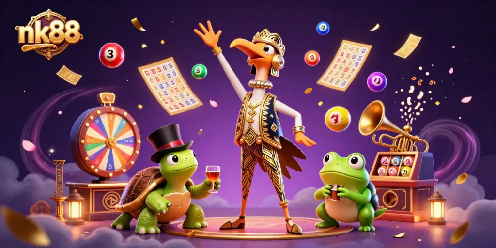 Experience nk88 with vibrant games and characters at an energetic casino scene.