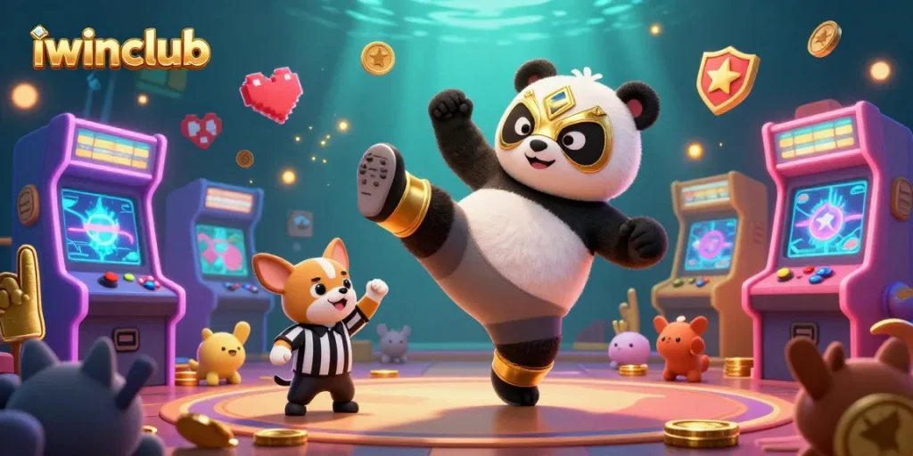 iwinclub showcases vibrant 3D cartoon characters in a rich casino scene, engaging in thrilling gameplay.