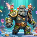 Experience the thrill of slot bonus with a dynamic scene featuring magical characters and glowing slot machines.