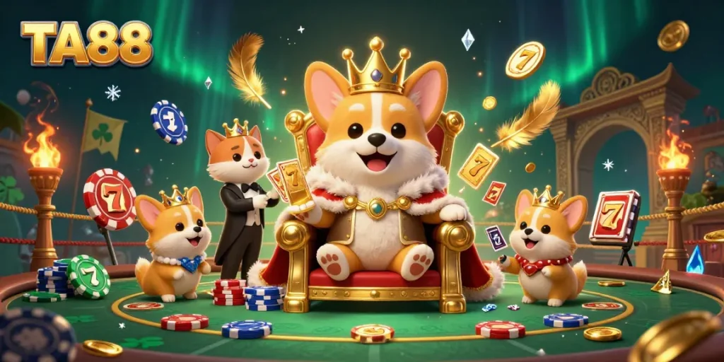 Join the TA88 royal gaming experience with vibrant 3D characters and dynamic casino elements.