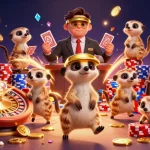 Experience the excitement of du88 with meerkats managing an energetic casino scene, showcasing vibrant gambling action.
