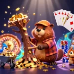 Engage in the vibrant world of BL555 with cartoon animals celebrating casino winnings and excitement.