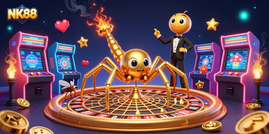 Experience thrilling gameplay at NK88 with immersive casino illustrations featuring vivid characters and elements.