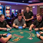 Exciting scene at an online casino where players use credit cards for a thrilling gaming experience at https://ccrm.org.uk/ with vibrant slot machines and live dealer tables.