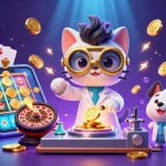 Experience the excitement of VU88 with a lively scene of a mad scientist cat and dog creating winning casino moments.
