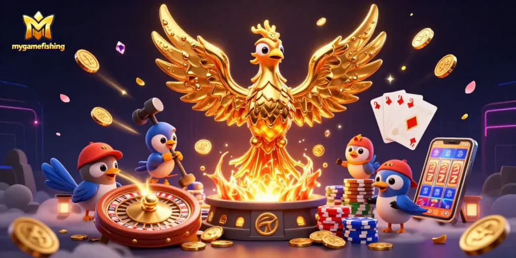 Experience exciting gameplay with mygamefishing's vibrant casino elements and golden visuals.