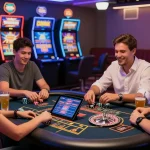 Players experiencing the excitement of non gamstop casinos with vibrant gaming tables and slot machines.