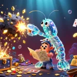 Engage with mobamonster's exciting casino world, featuring animated characters, slot games, and treasure-filled scenes.