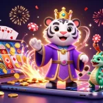 Nohu-cupthegioi casino illustration depicts a 3D white tiger king and panda characters enhancing the gaming experience.