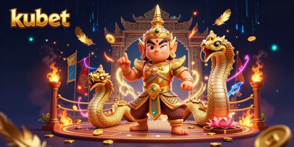 Kubet immersive gaming scene with vibrant characters and dynamic casino elements featuring unique Asian motifs.