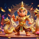 Kubet immersive gaming scene with vibrant characters and dynamic casino elements featuring unique Asian motifs.